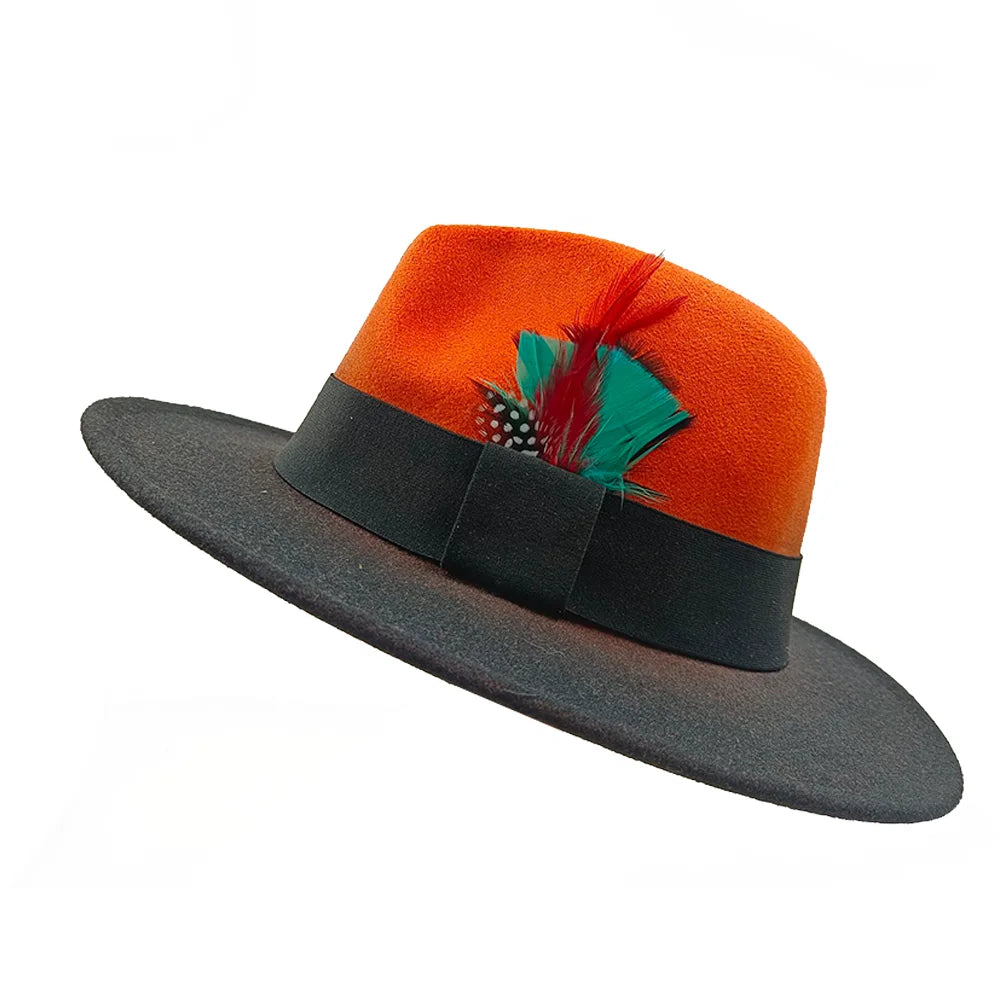 Red Feather Fedoras Men Hat Spring Autumn Jazz Hats Fashion Men's And Women's Drop Type Church Panama Hat Wide Brim Wholesale