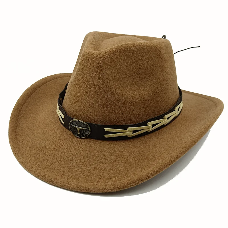 Wholesale price cowboy hat imitation leather cracked men and women rider hat кепка мужская fedora hat Panama rope accessories