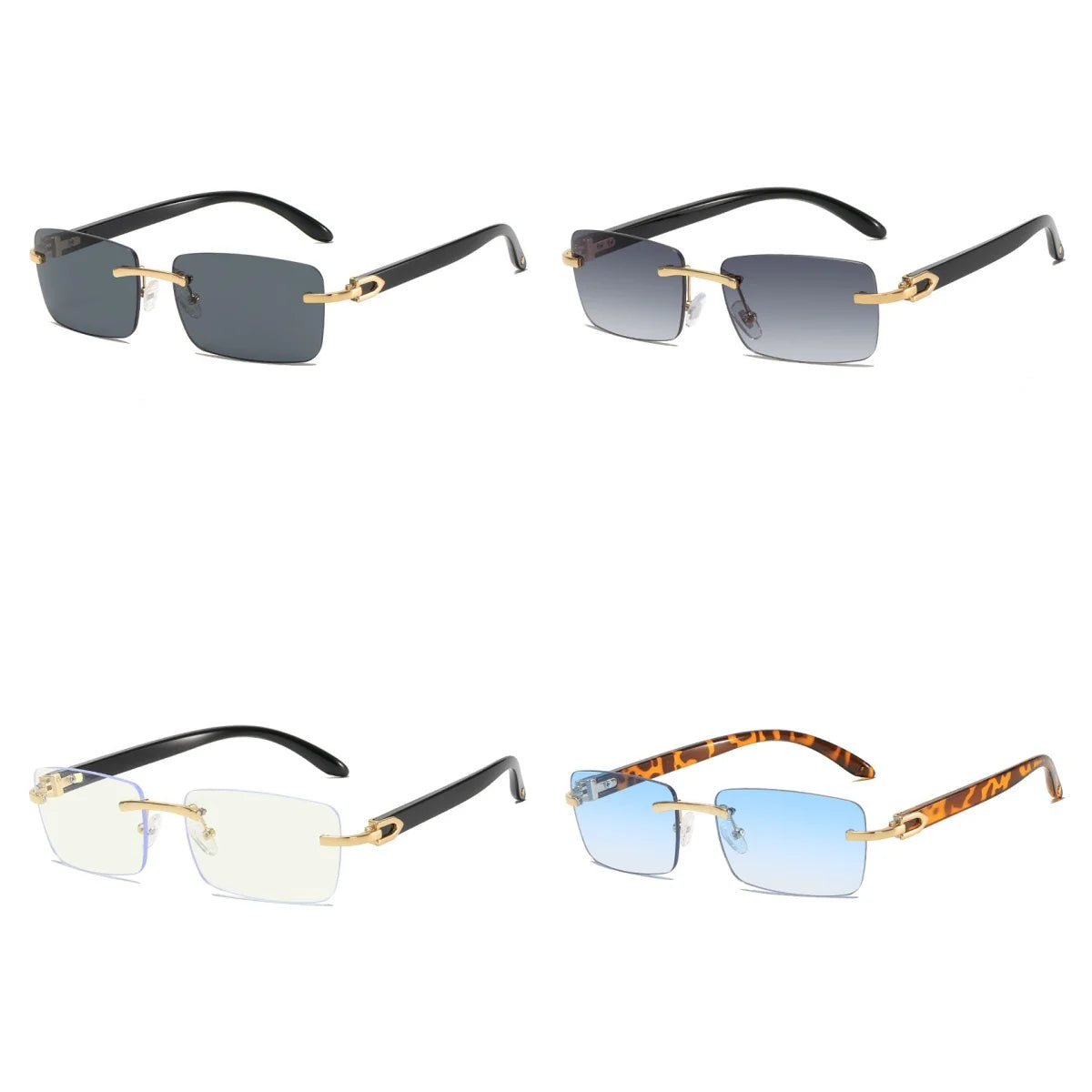 2024 New square rimless sunglasses Fashion cut edge men's glasses Jelly coloured women's sunglasses Fashion clothing Street beat