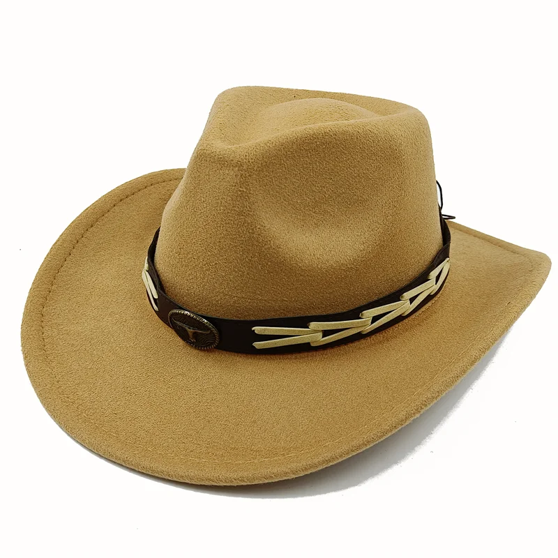 Wholesale price cowboy hat imitation leather cracked men and women rider hat кепка мужская fedora hat Panama rope accessories