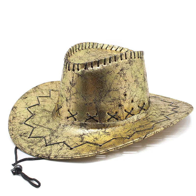 Wholesale price cowboy hat imitation leather cracked men and women rider hat кепка мужская fedora hat Panama rope accessories