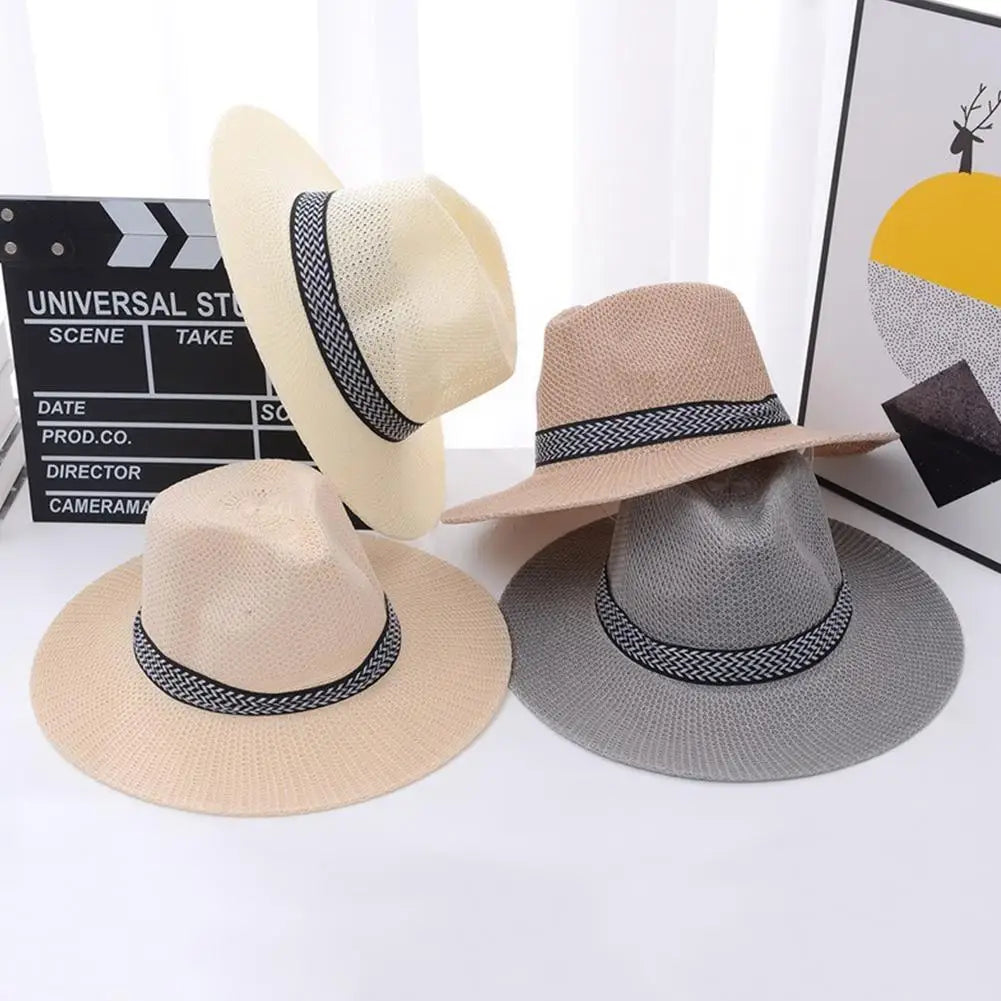 Men's Summer Straw Hat Beach Large Brim Panama Anti-UV Sun Hat Outdoor Golf Fishing Cap Panama Jack Men's Straw Safari Hat