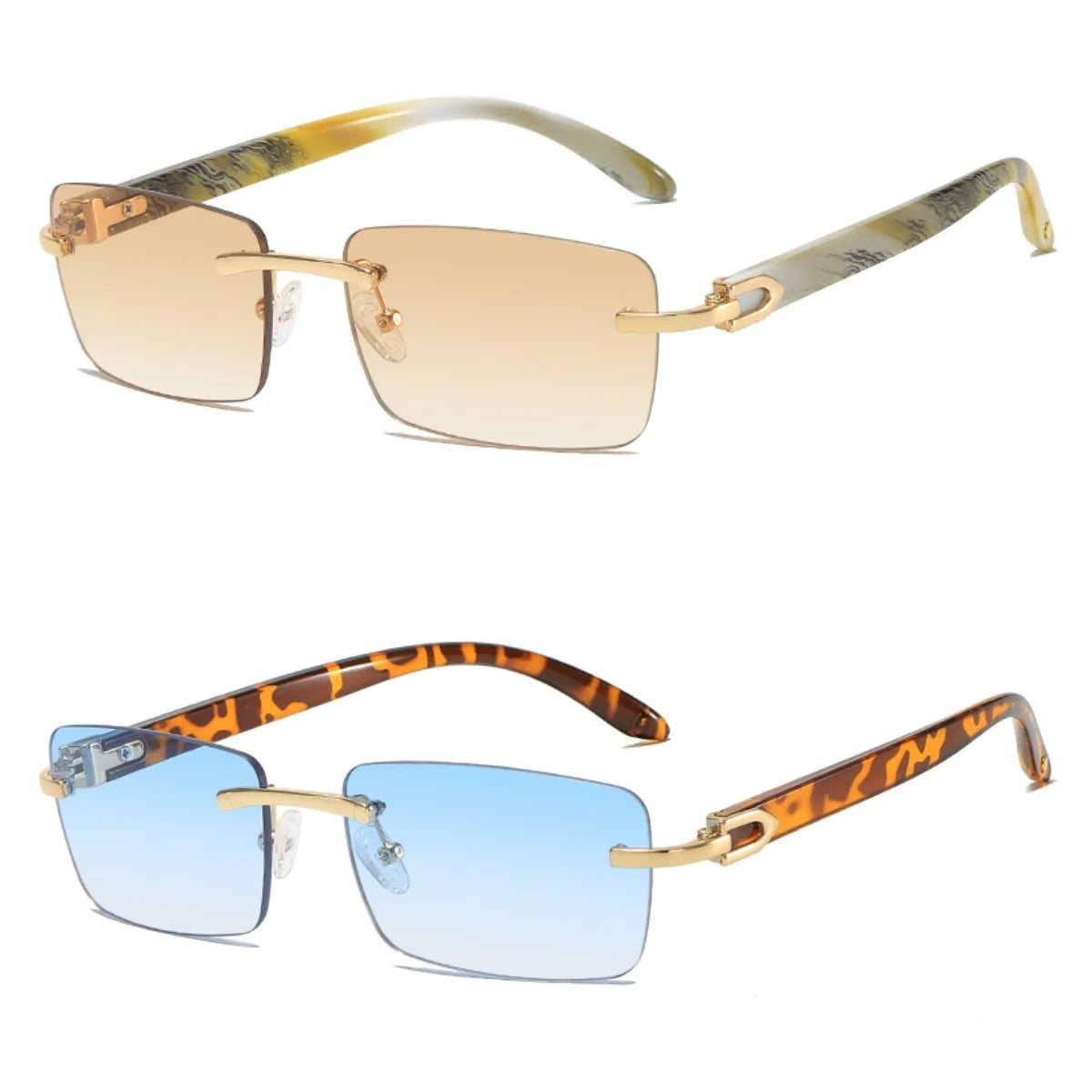 2024 New square rimless sunglasses Fashion cut edge men's glasses Jelly coloured women's sunglasses Fashion clothing Street beat