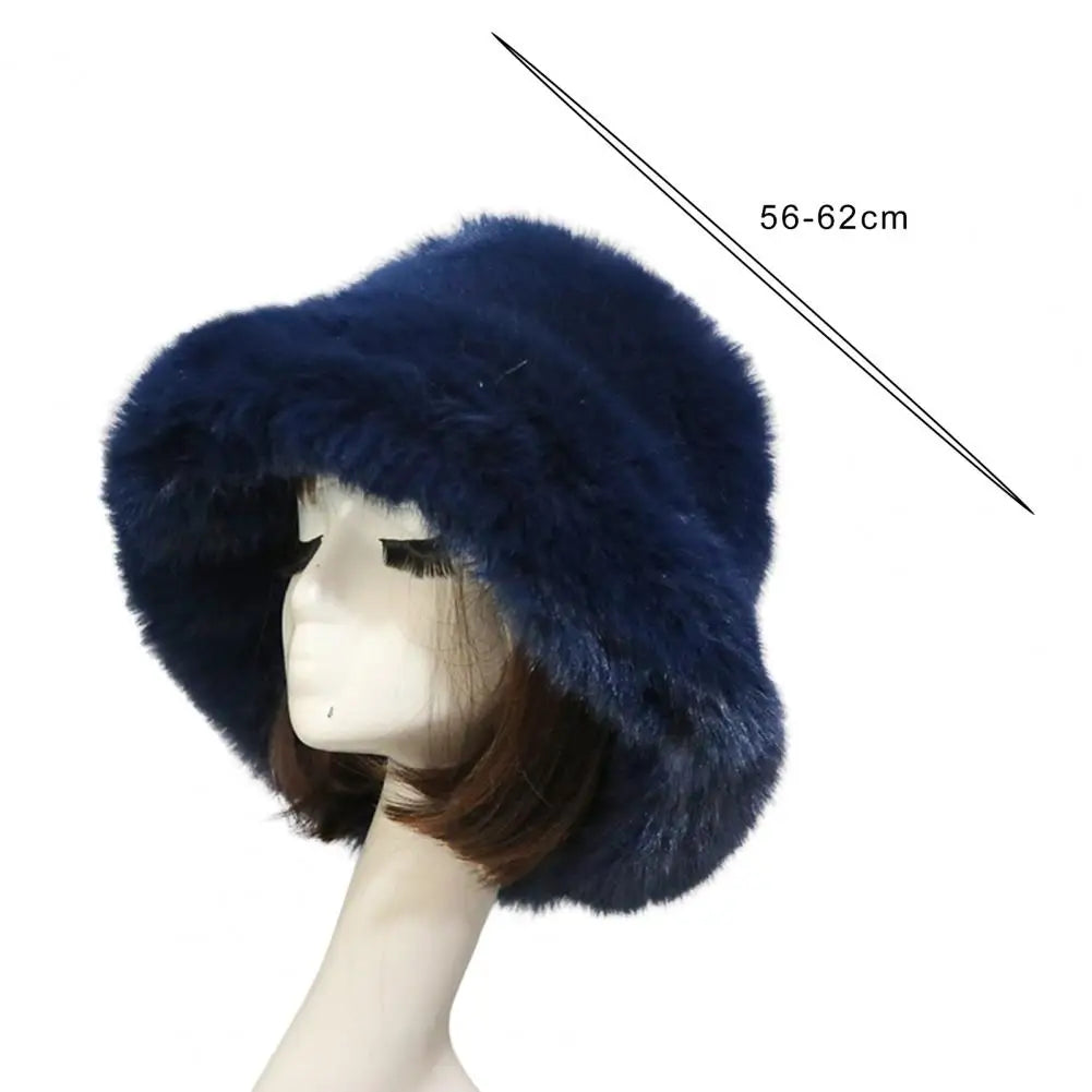 Bucket Hat Oversized Fluffy Wide Brim Soft Thickened Ear Faux Fur Winter Thermal Women Fisherman Cap