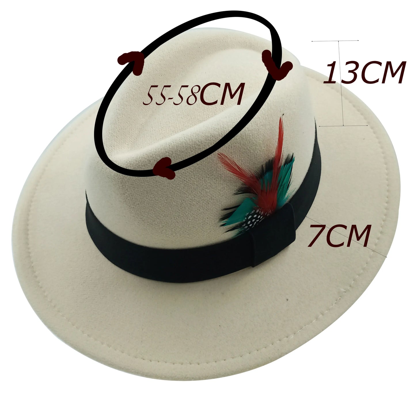 Red Feather Fedoras Men Hat Spring Autumn Jazz Hats Fashion Men's And Women's Drop Type Church Panama Hat Wide Brim Wholesale