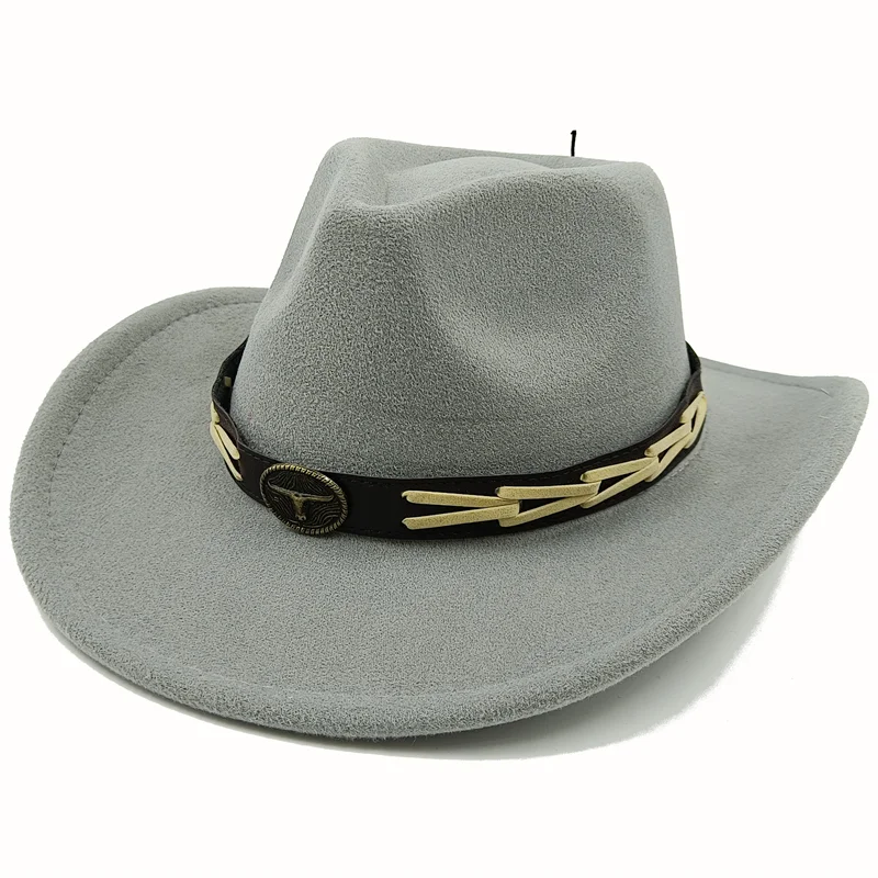 Wholesale price cowboy hat imitation leather cracked men and women rider hat кепка мужская fedora hat Panama rope accessories