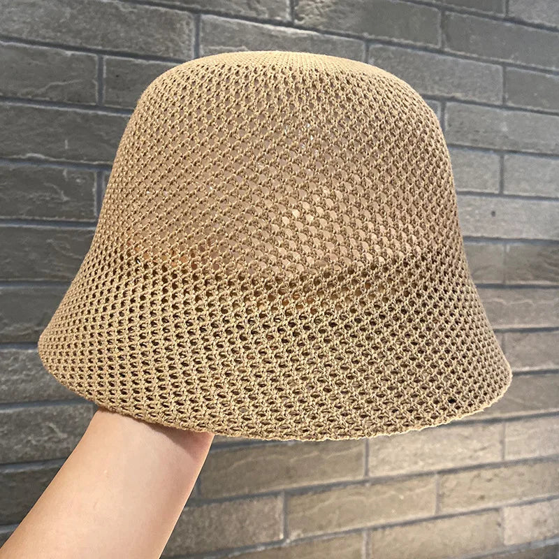 Women Bucket Hat Summer Hollow Out Thin Breathable Sun Hat Female Beach Panama Cap Fold Outdoor Japanese Lesure Fishierman Cap