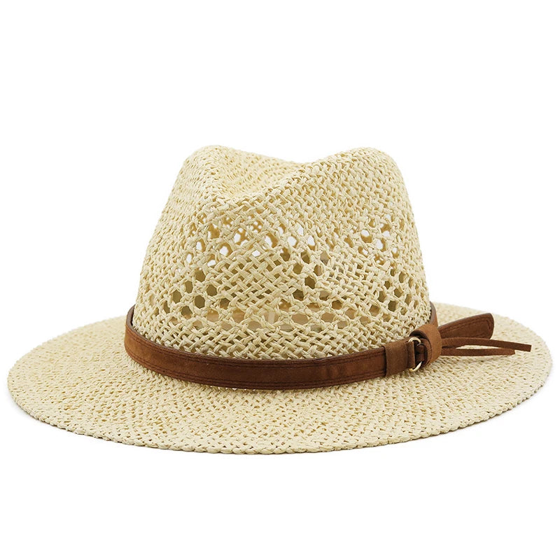 Hollow Men Raffia straw hat Straw Cowboy Hats Western Beach Felt Sun hats Party Cap for Girl Women summer jazz straw hat